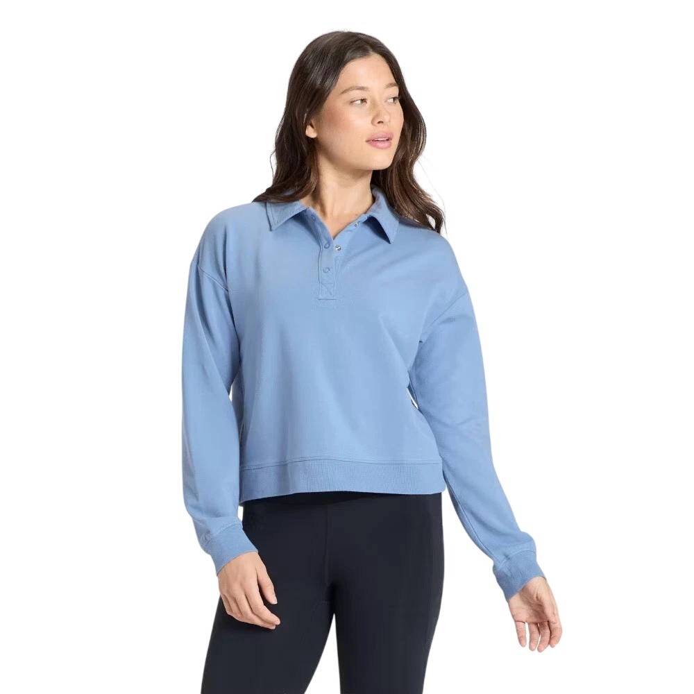 All in Motion Women's Blue Polo Collar Snap Button Sweatshirt Size Large